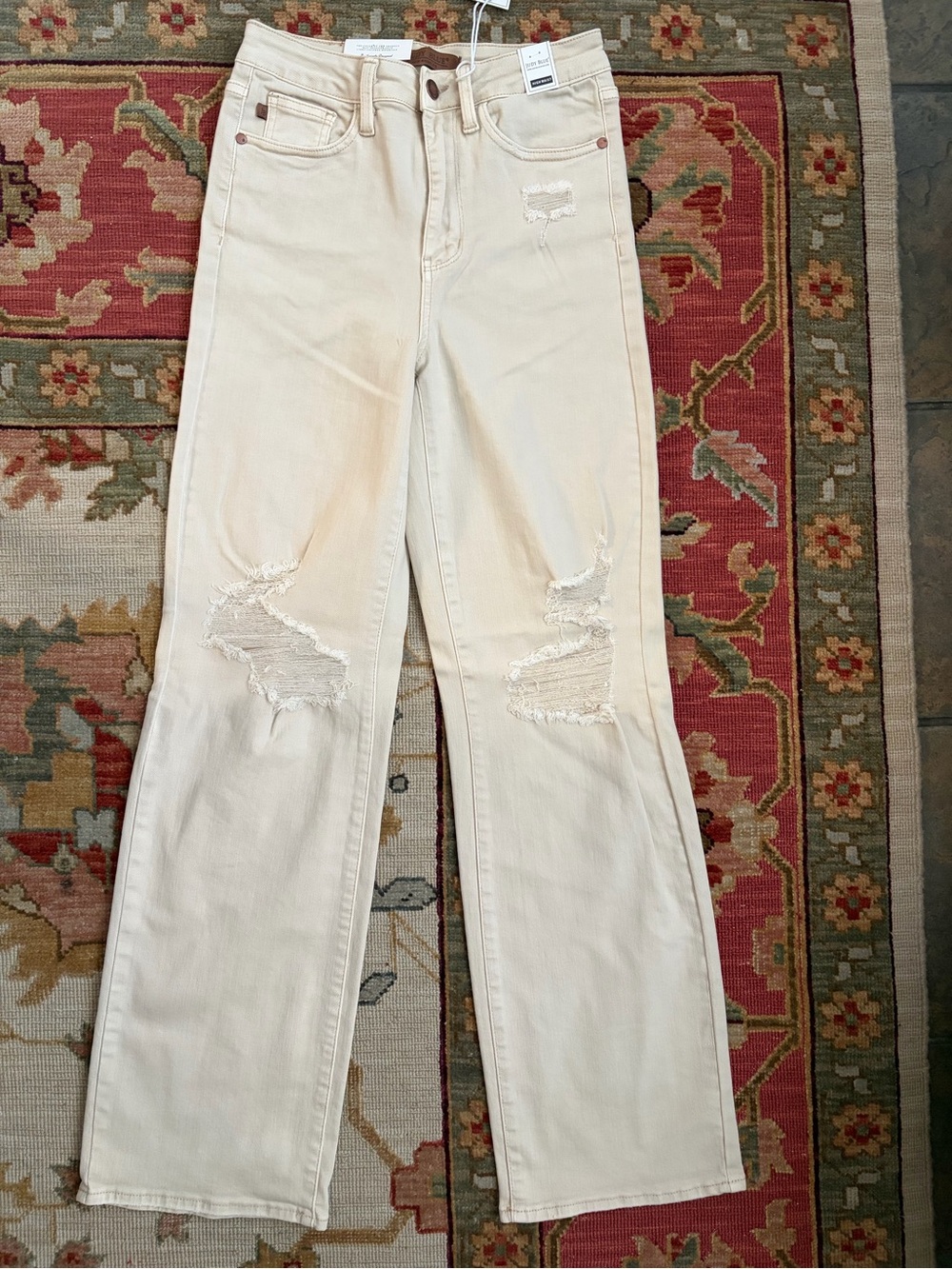 NWT Judy Blue Bone High Waist Distressed 90s Straight Jeans 5/27